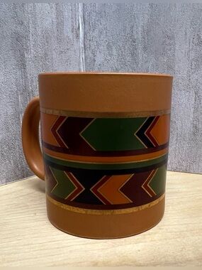 Vintage Brown Ceramic Southwestern Pattern Mug 10 oz.